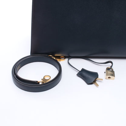ケリー32 ブルーインディゴ 外縫い 2WAY ハンドバッグ クシュベル ネイビー ゴールド金具 ○Y刻印 エルメス バッグ HERMES
