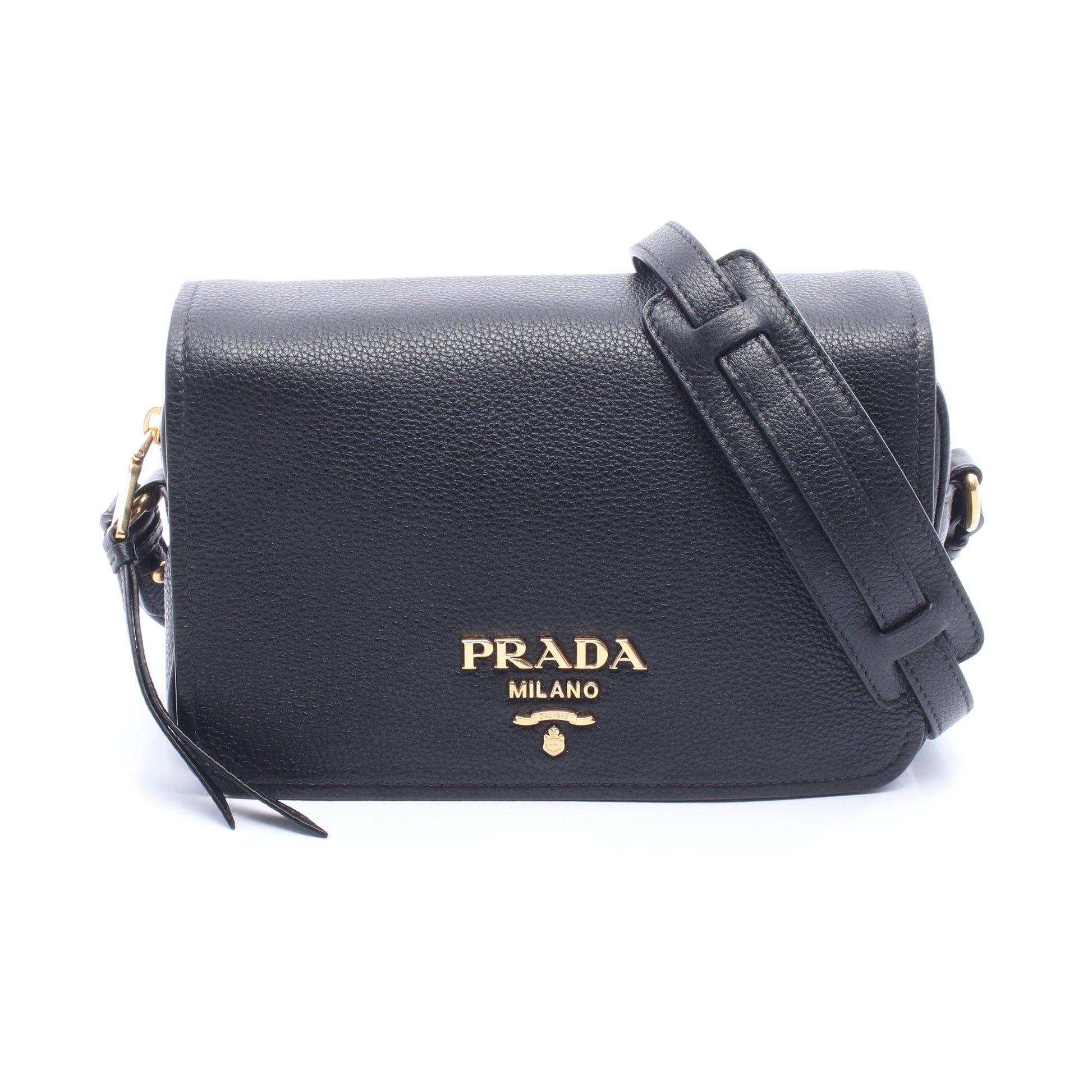 VITELLO PHENIX ショルダーバッグ レザー ブラック プラダ バッグ PRADA