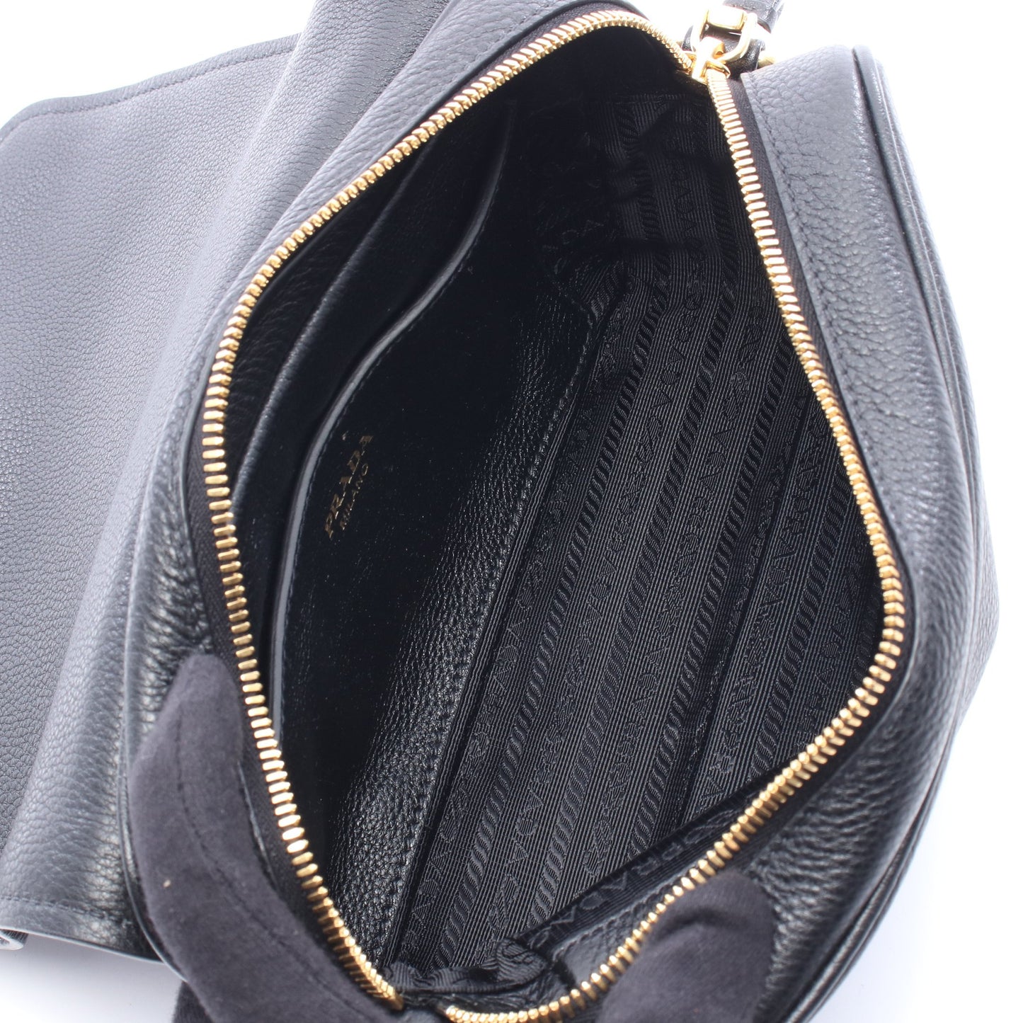 VITELLO PHENIX ショルダーバッグ レザー ブラック プラダ バッグ PRADA