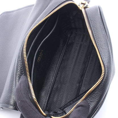 VITELLO PHENIX ショルダーバッグ レザー ブラック プラダ バッグ PRADA