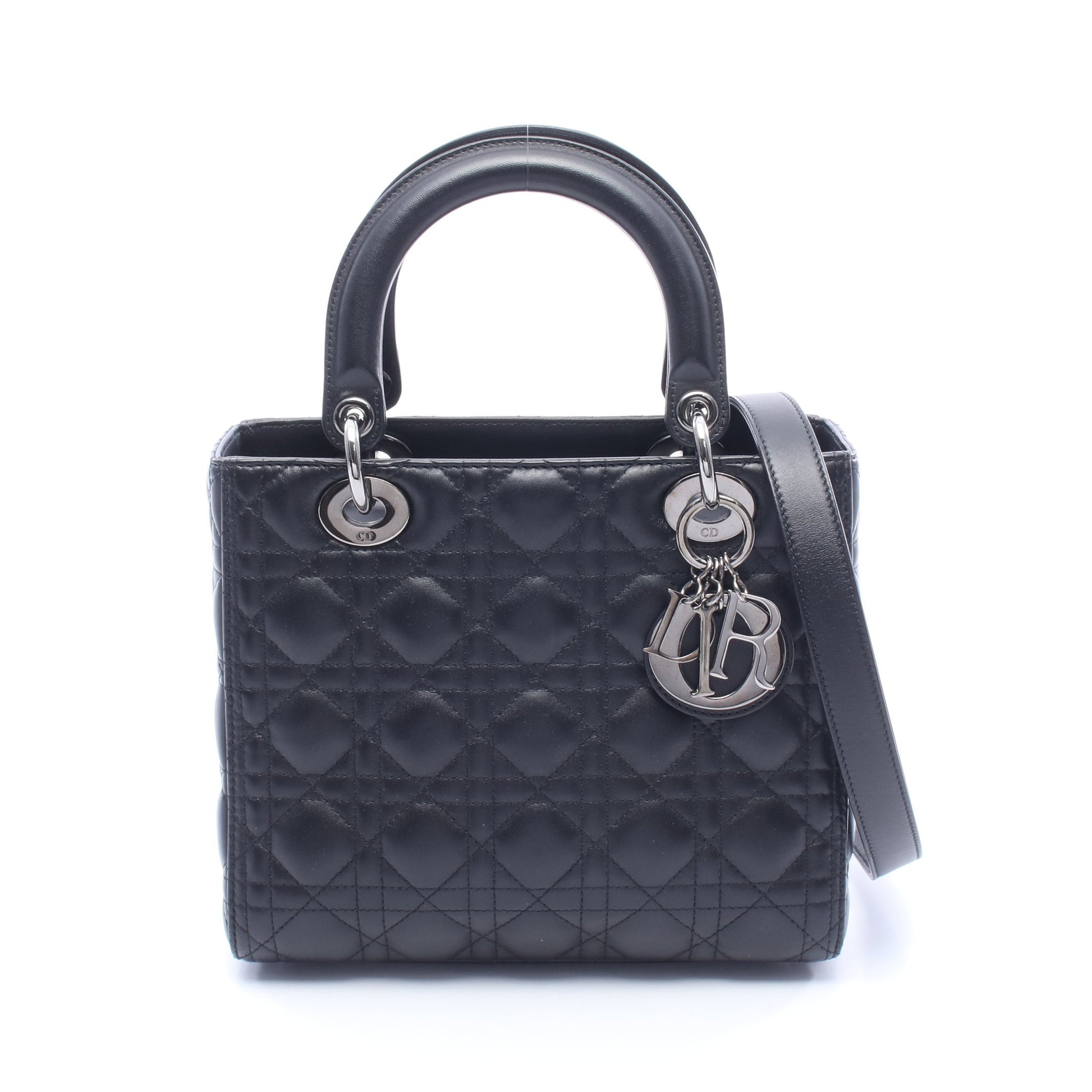 LADY DIOR レディディオール カナージュ 2WAY ハンドバッグ レザー ブラック クリスチャンディオール バッグ Christian Dior