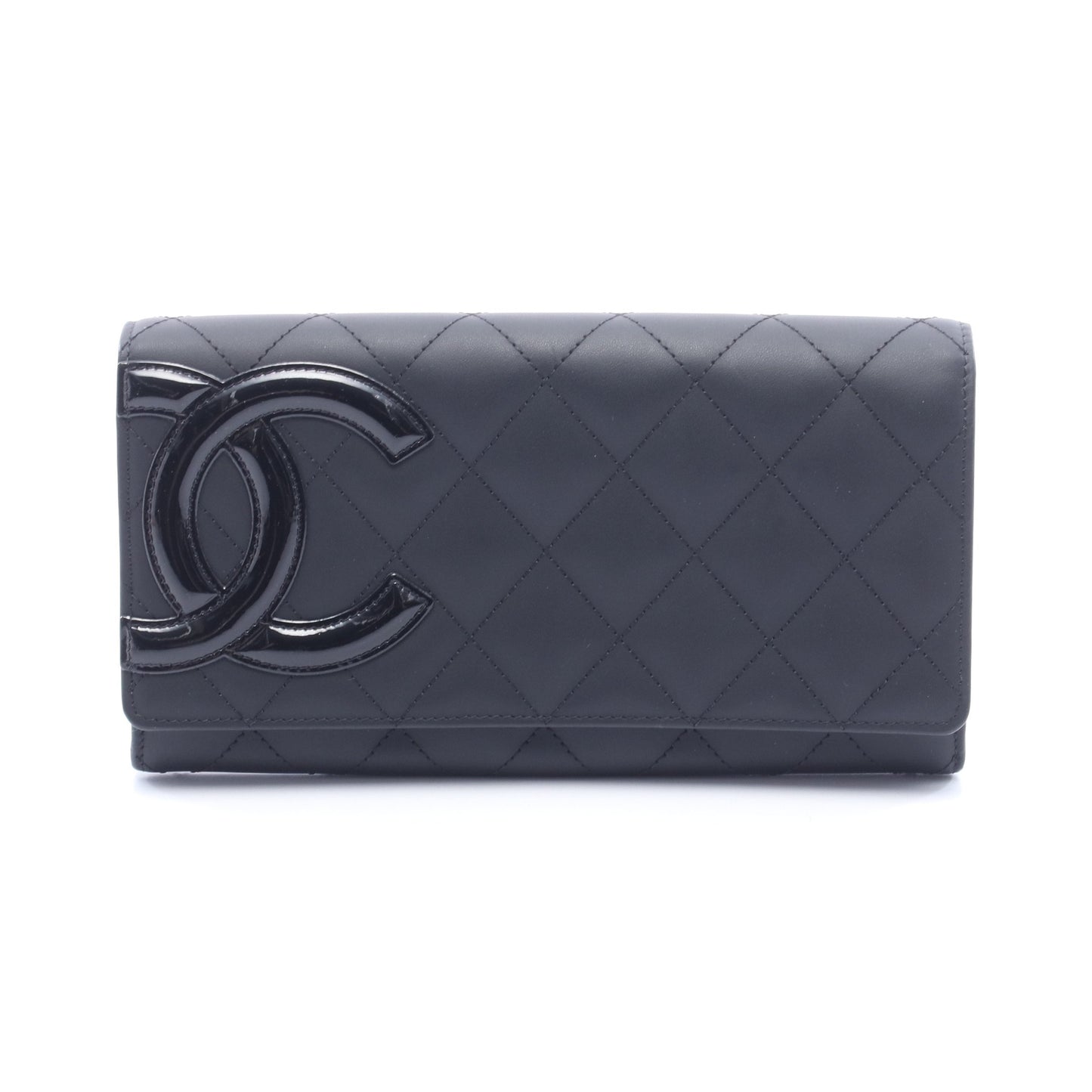 カンボンライン 二つ折り長財布 レザー エナメルレザー ブラック シルバー金具 シャネル 財布・小物 CHANEL