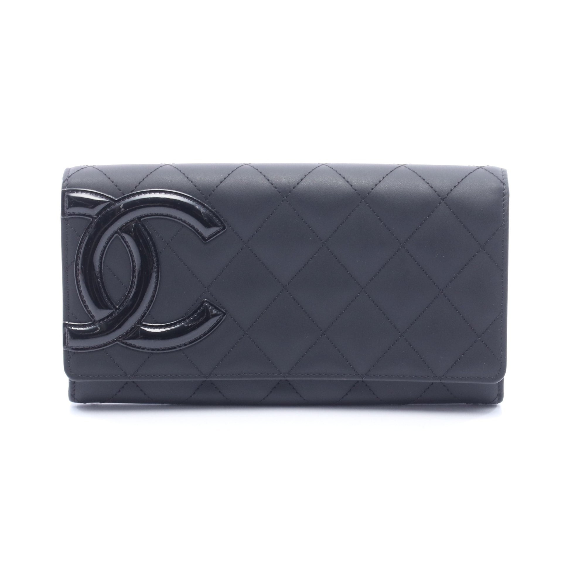 カンボンライン 二つ折り長財布 レザー エナメルレザー ブラック シルバー金具 シャネル 財布・小物 CHANEL