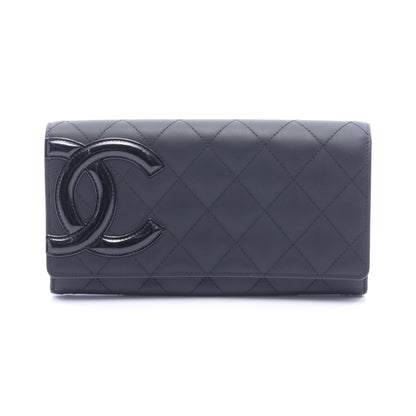 カンボンライン 二つ折り長財布 レザー エナメルレザー ブラック シルバー金具 シャネル 財布・小物 CHANEL