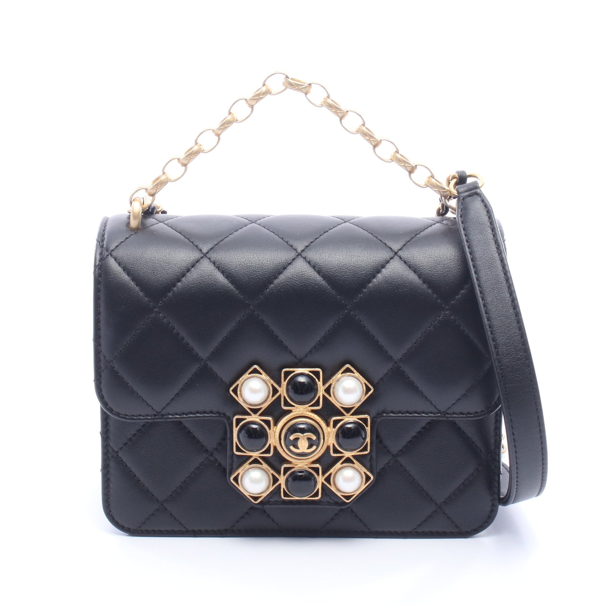 マトラッセ チェーンショルダーバッグ レザー ブラック ゴールド金具 シャネル バッグ CHANEL
