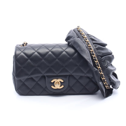 ミニマトラッセ フリル チェーンショルダーバッグ ラムスキン ブラック ゴールド金具 シャネル バッグ CHANEL