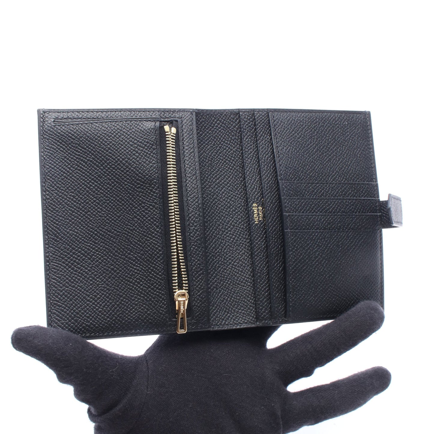 ベアンコンパクト 二つ折り財布 ヴォーエプソン ブラック ゴールド金具 B刻印 エルメス 財布・小物 HERMES