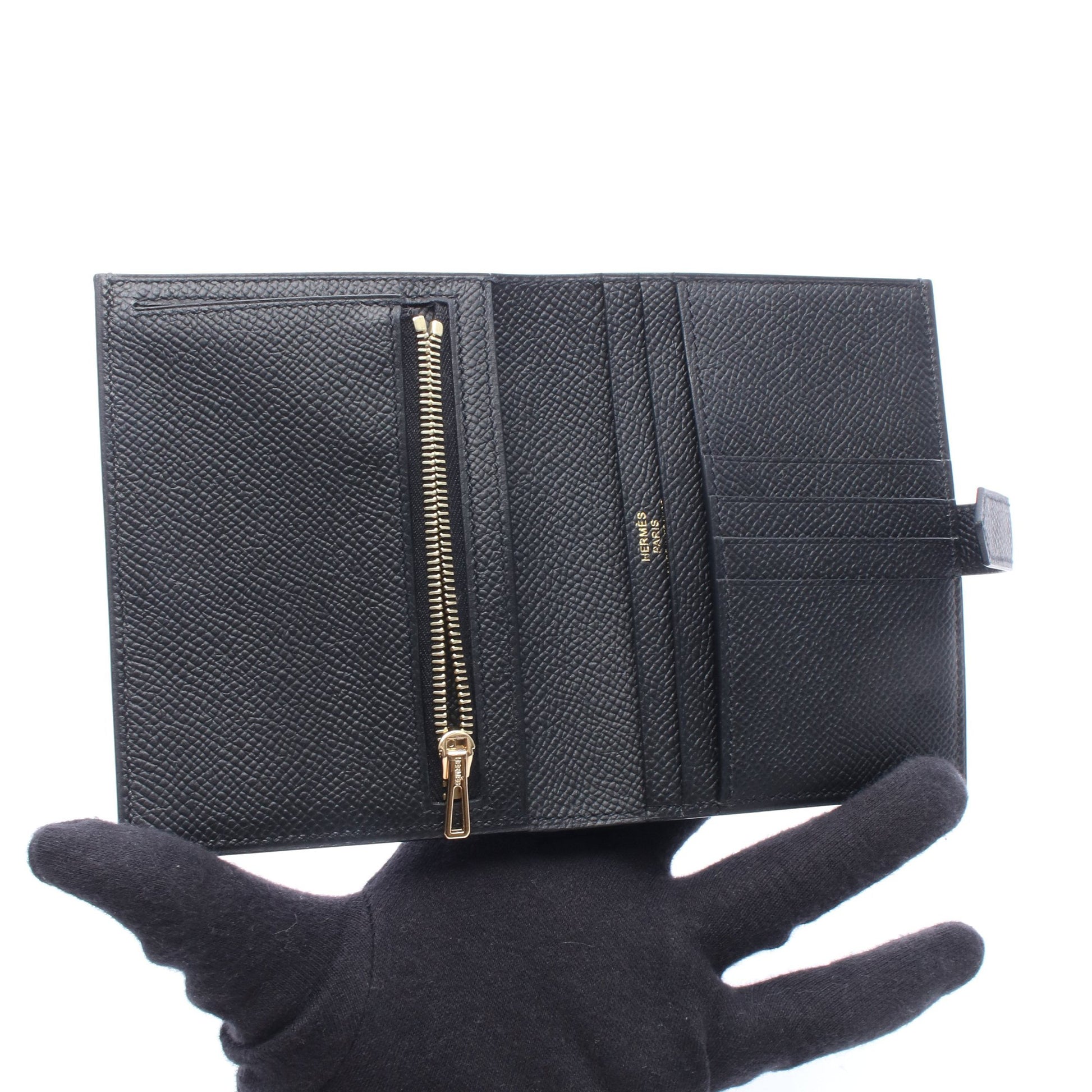 ベアンコンパクト 二つ折り財布 ヴォーエプソン ブラック ゴールド金具 B刻印 エルメス 財布・小物 HERMES