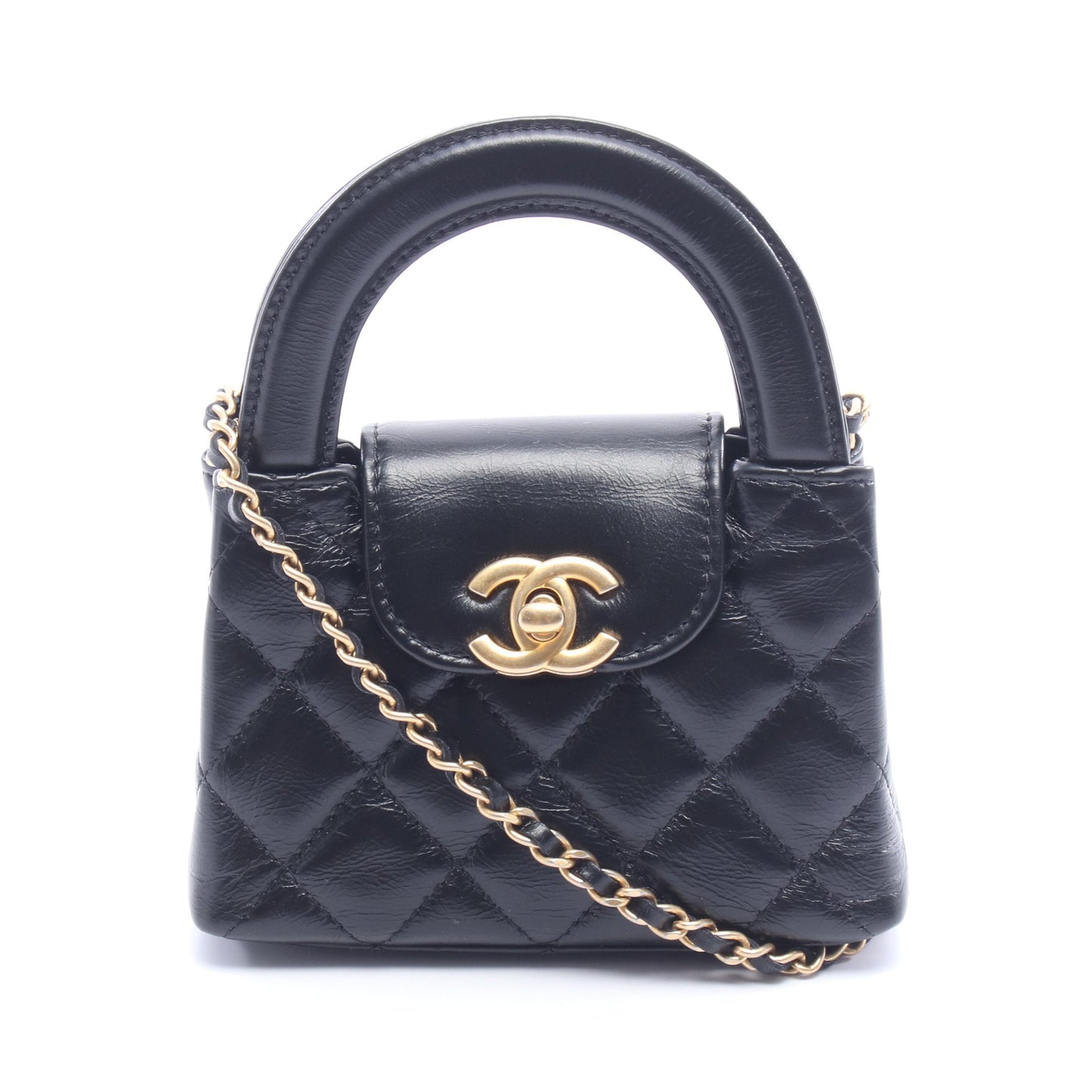 マトラッセ チェーンショルダーバッグ ラムスキン ブラック ゴールド金具 シャネル バッグ CHANEL