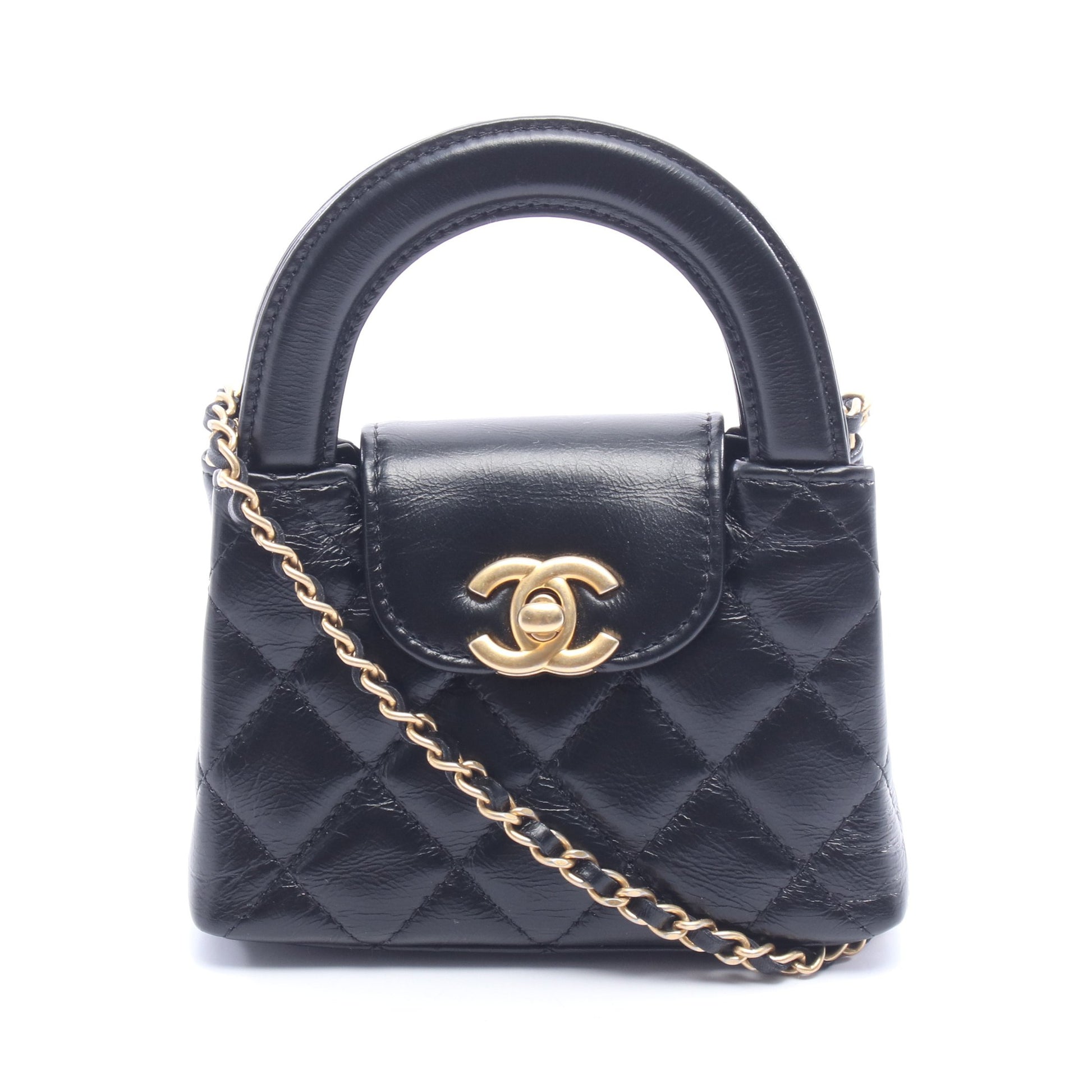 マトラッセ チェーンショルダーバッグ ラムスキン ブラック ゴールド金具 シャネル バッグ CHANEL