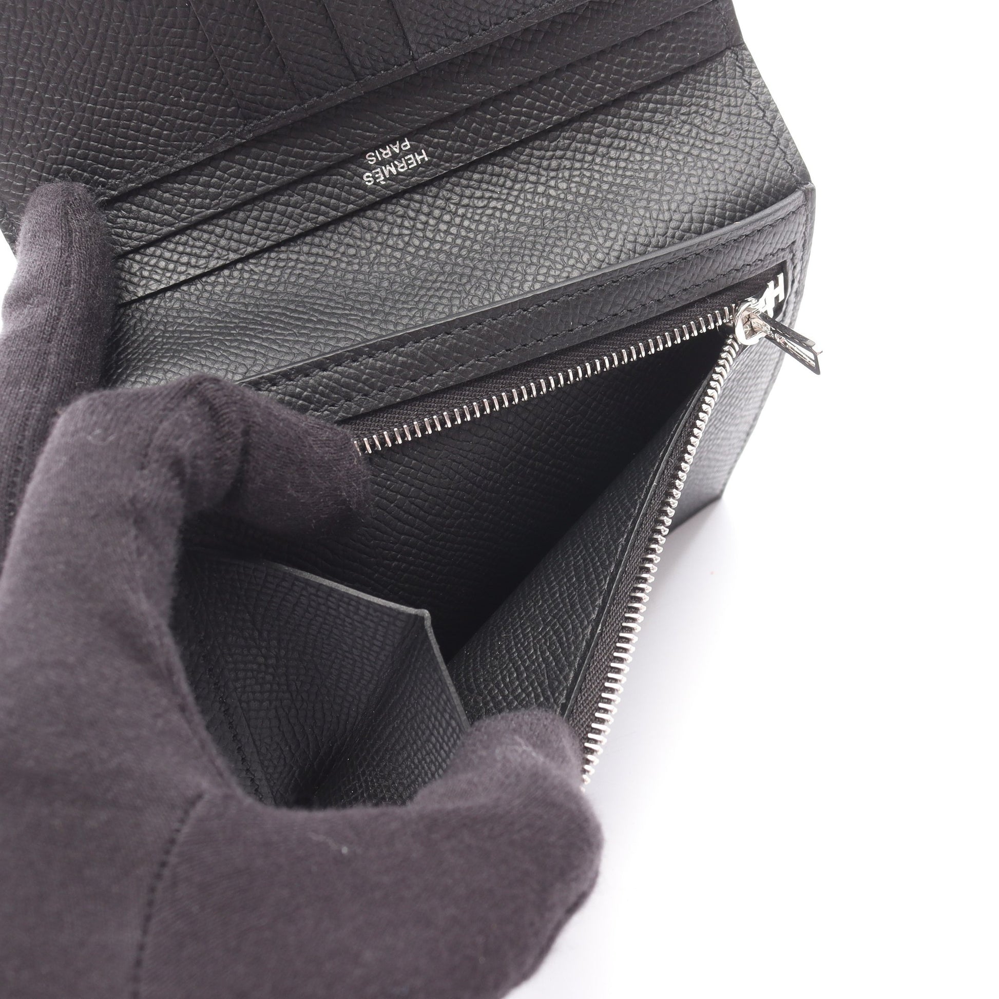 ベアンコンパクト 二つ折り財布 ヴォーエプソン ブラック シルバー金具 K刻印 エルメス 財布・小物 HERMES