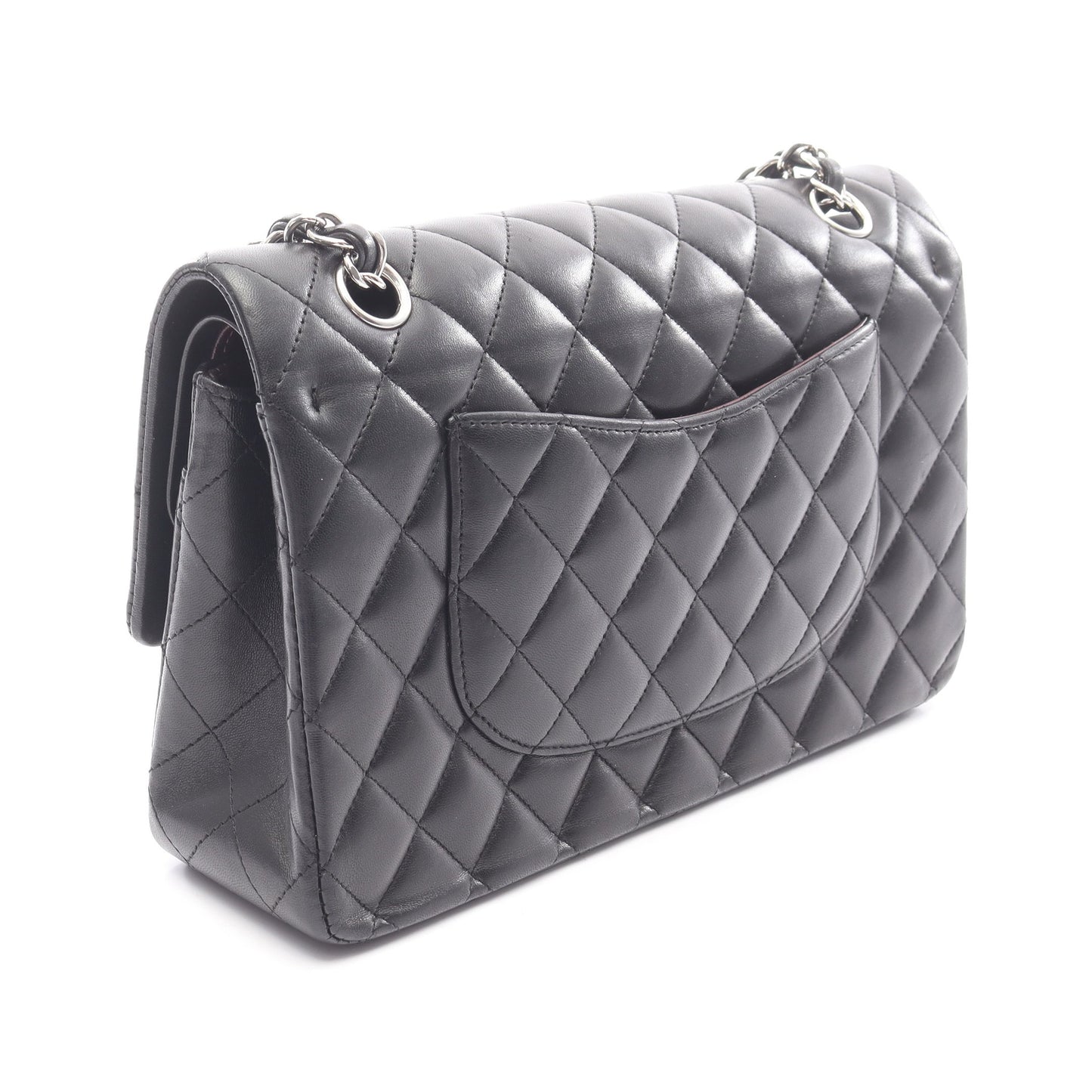 マトラッセ Wフラップ Wチェーンショルダーバッグ ラムスキン ブラック シルバー金具 シャネル バッグ CHANEL