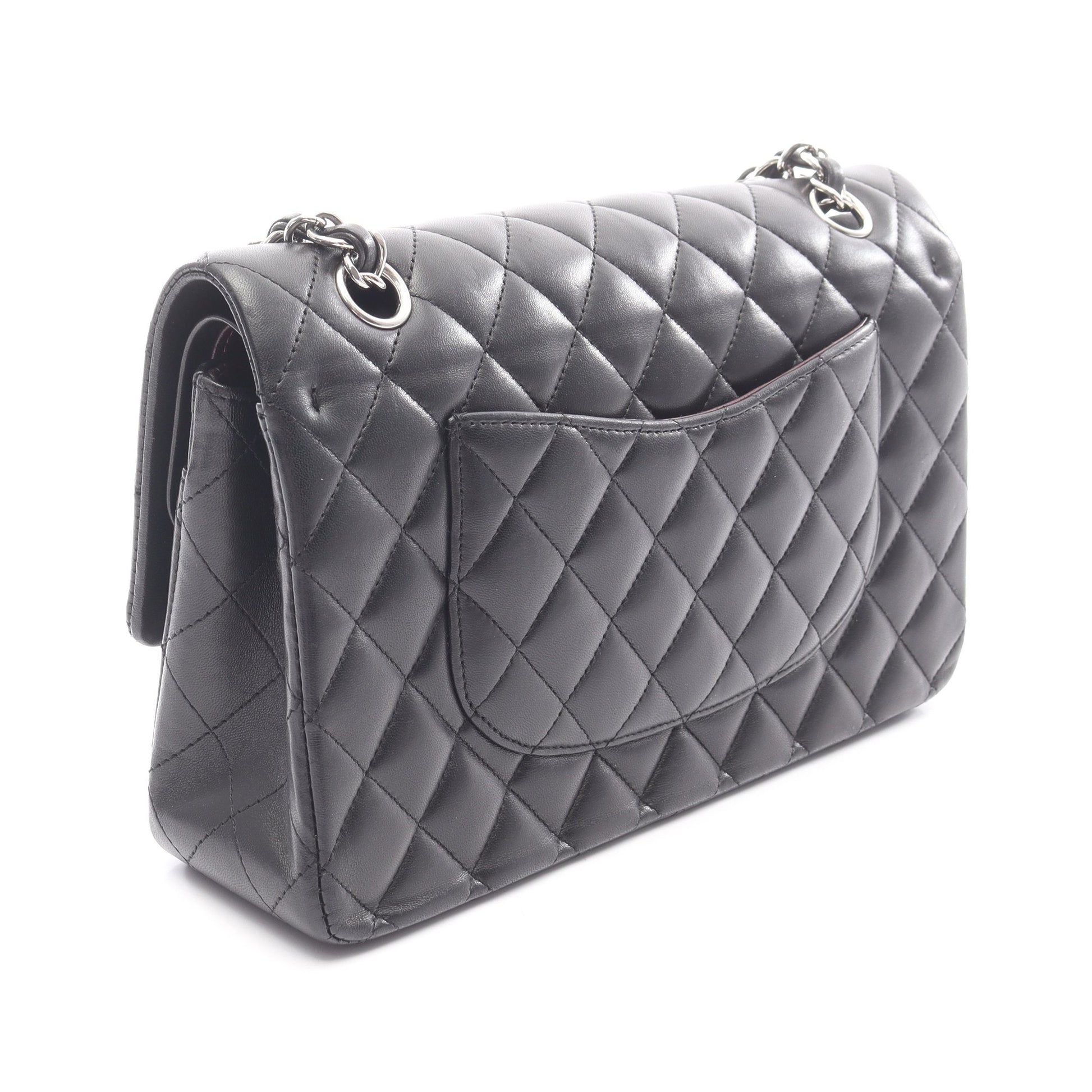 マトラッセ Wフラップ Wチェーンショルダーバッグ ラムスキン ブラック シルバー金具 シャネル バッグ CHANEL