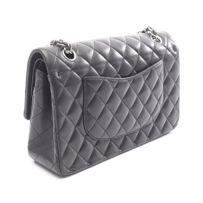 マトラッセ Wフラップ Wチェーンショルダーバッグ ラムスキン ブラック シルバー金具 シャネル バッグ CHANEL