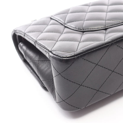 マトラッセ Wフラップ Wチェーンショルダーバッグ ラムスキン ブラック シルバー金具 シャネル バッグ CHANEL