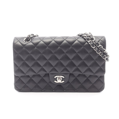 マトラッセ Wフラップ Wチェーンショルダーバッグ ラムスキン ブラック シルバー金具 シャネル バッグ CHANEL