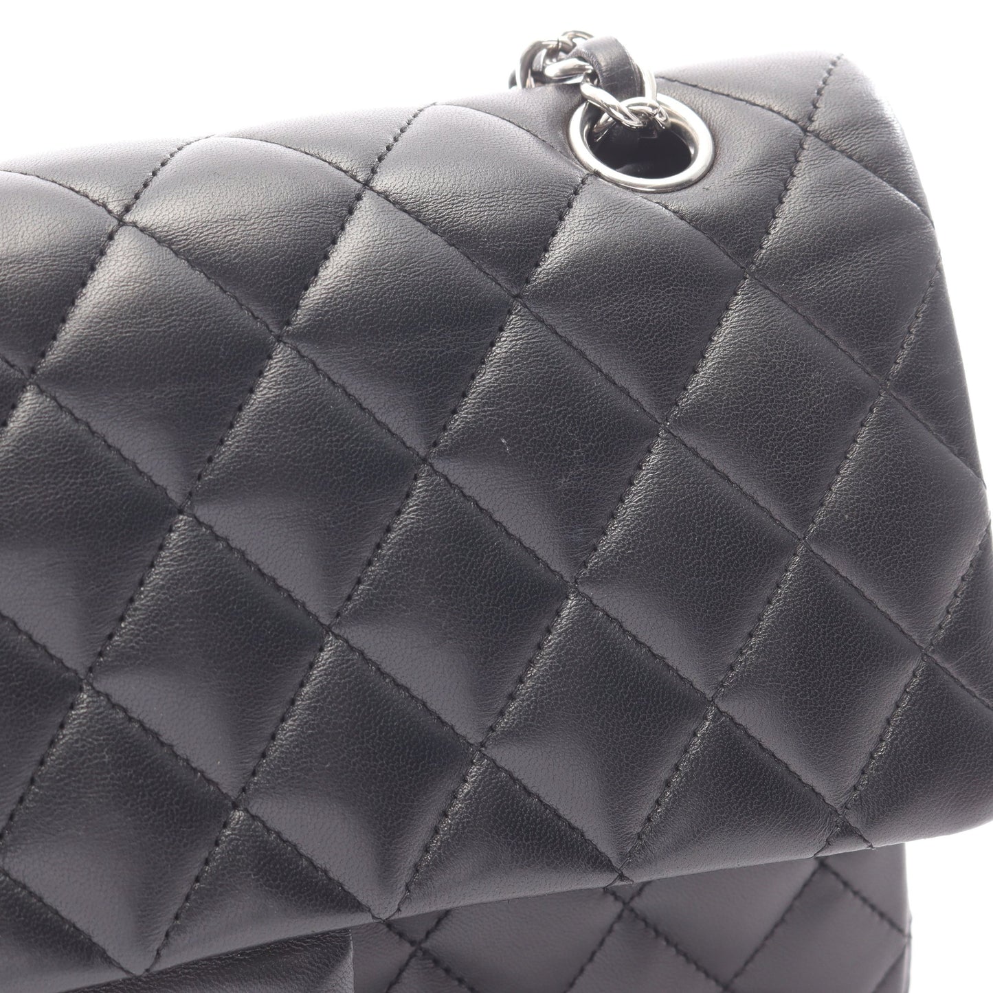 マトラッセ Wフラップ Wチェーンショルダーバッグ ラムスキン ブラック シルバー金具 シャネル バッグ CHANEL