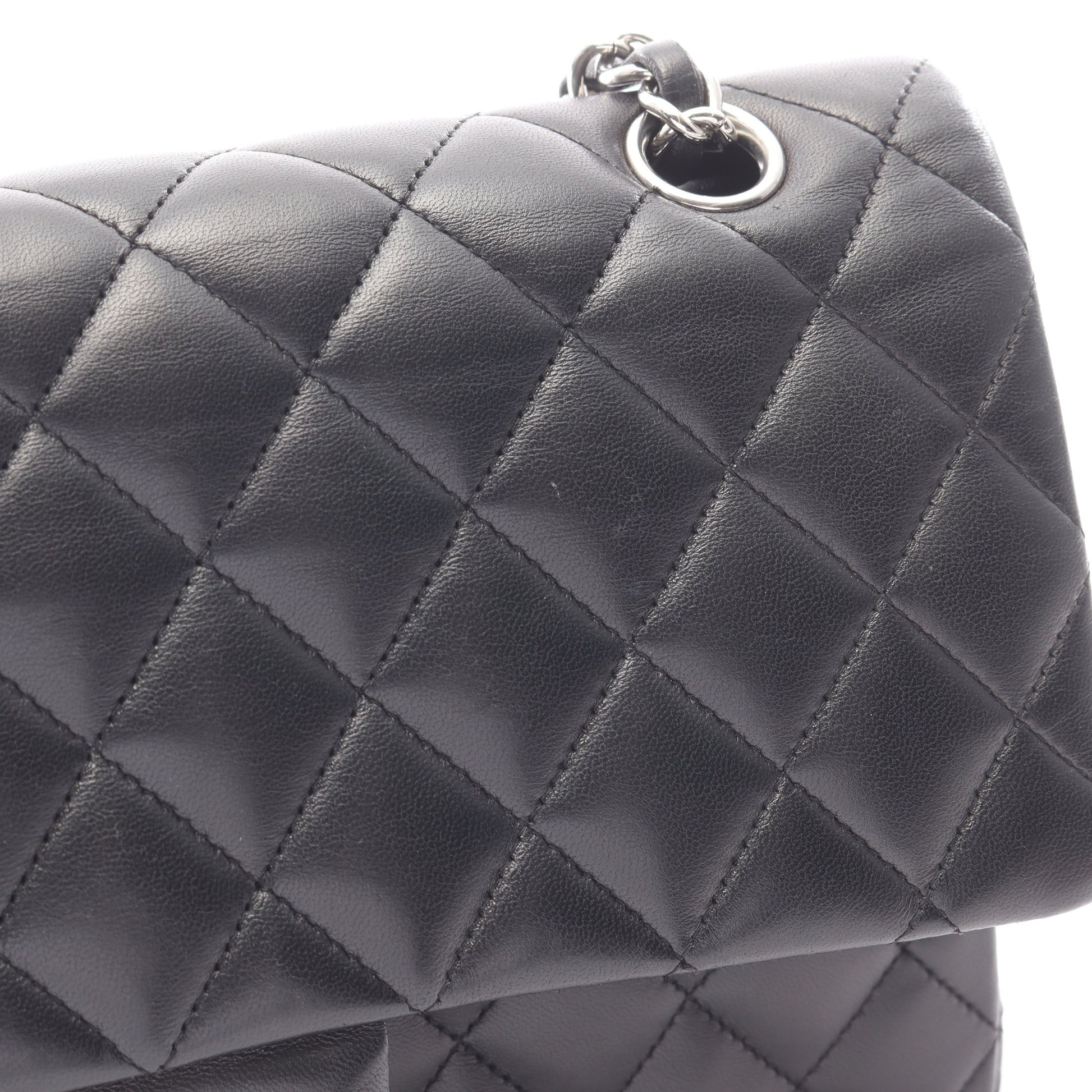 マトラッセ Wフラップ Wチェーンショルダーバッグ ラムスキン ブラック シルバー金具 シャネル バッグ CHANEL