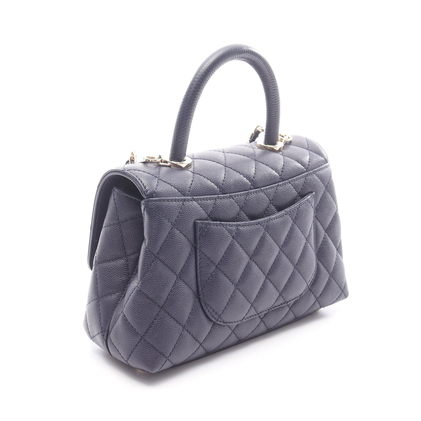 ココハンドル フラップ マトラッセ 2WAY ハンドバッグ キャビアスキン ダークパープル ゴールド金具 シャネル バッグ CHANEL
