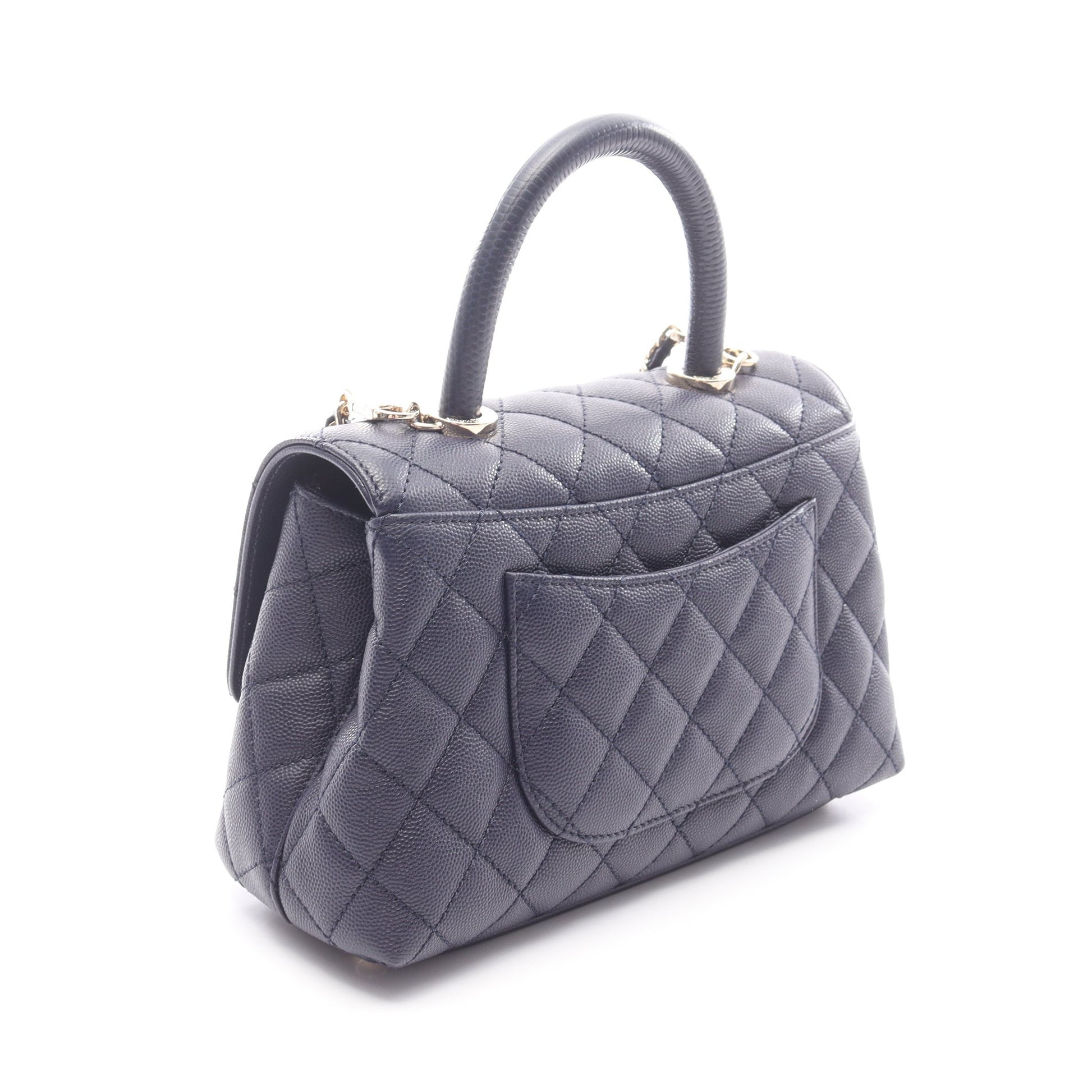 ココハンドル フラップ マトラッセ 2WAY ハンドバッグ キャビアスキン ダークパープル ゴールド金具 シャネル バッグ CHANEL