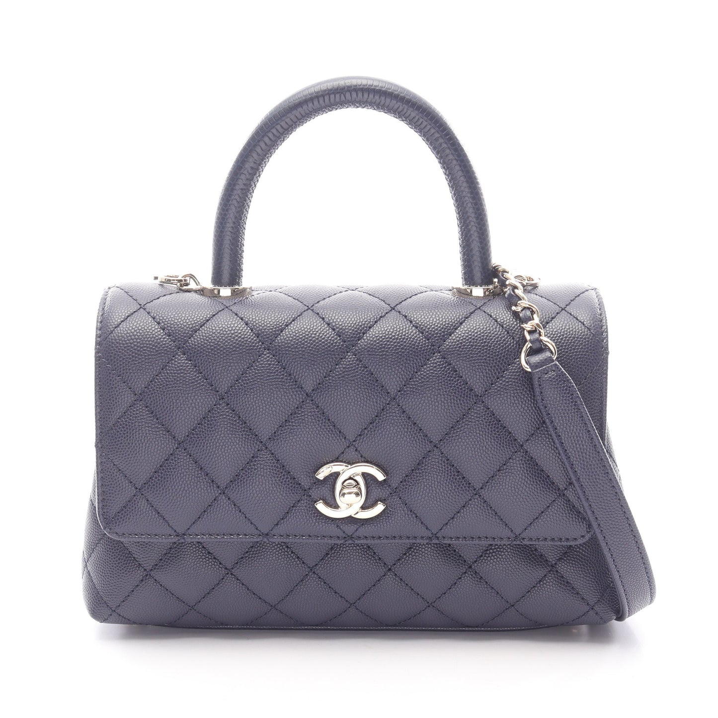 ココハンドル フラップ マトラッセ 2WAY ハンドバッグ キャビアスキン ダークパープル ゴールド金具 シャネル バッグ CHANEL