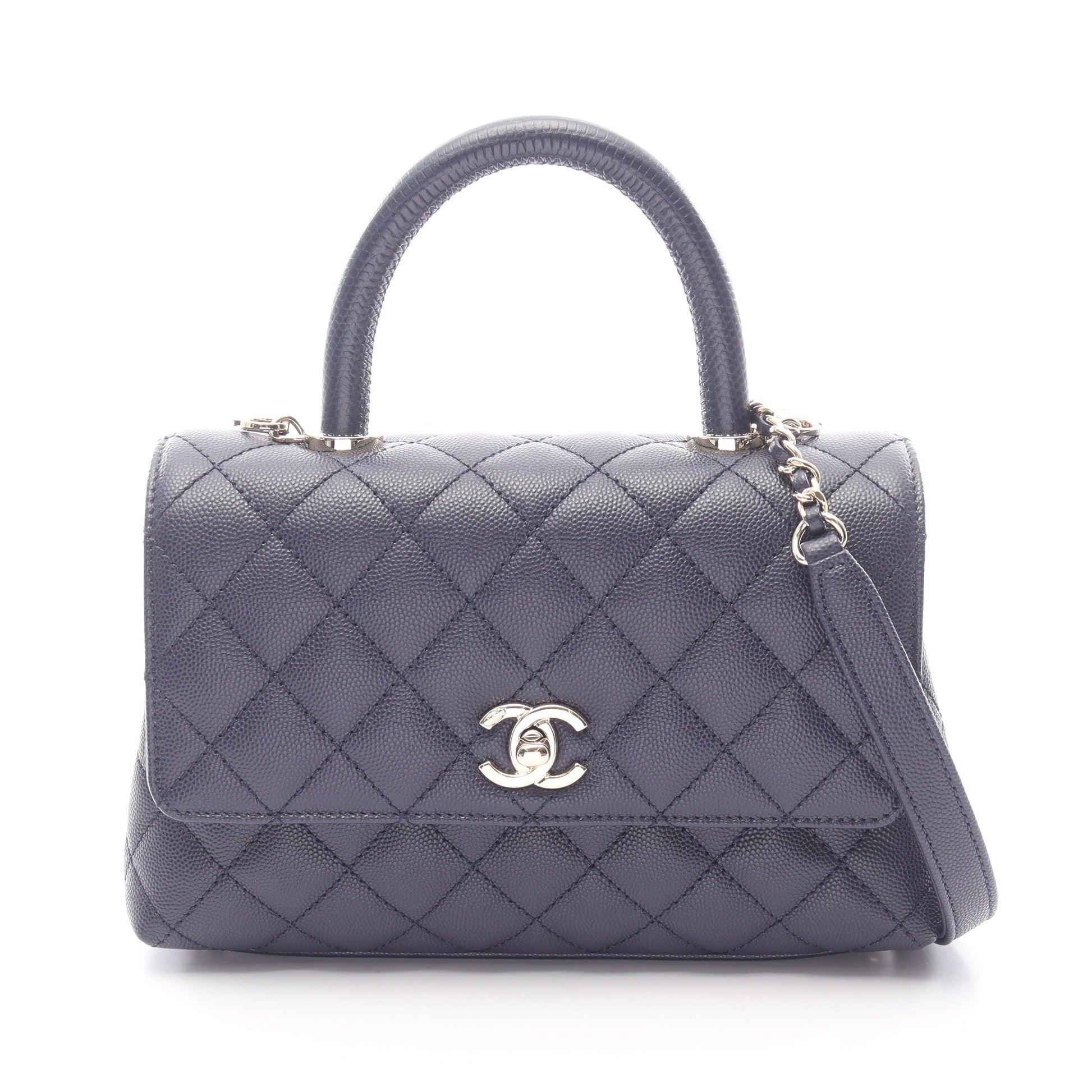 ココハンドル フラップ マトラッセ 2WAY ハンドバッグ キャビアスキン ダークパープル ゴールド金具 シャネル バッグ CHANEL