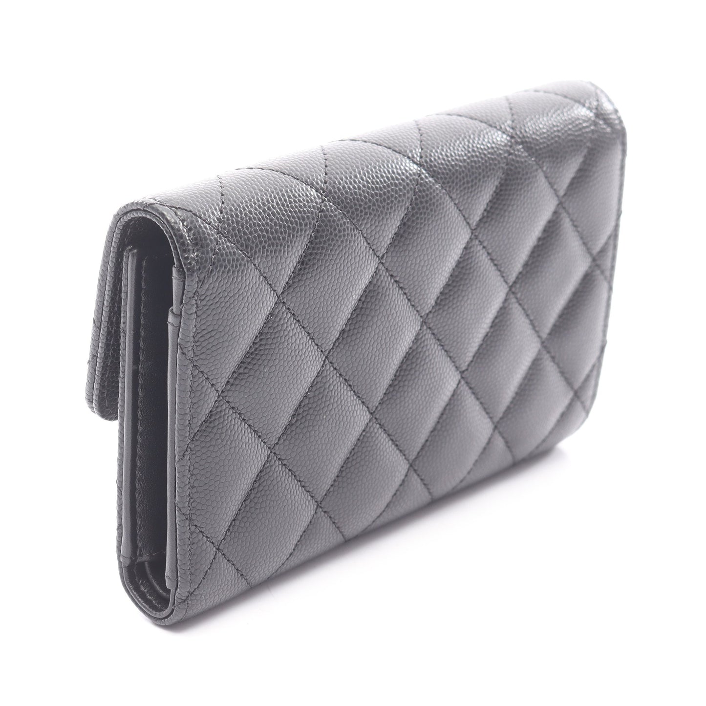 マトラッセ 三つ折り財布 キャビアスキン ブラック ゴールド金具 シャネル 財布・小物 CHANEL
