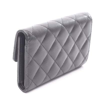 マトラッセ 三つ折り財布 キャビアスキン ブラック ゴールド金具 シャネル 財布・小物 CHANEL
