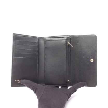 マトラッセ 三つ折り財布 キャビアスキン ブラック ゴールド金具 シャネル 財布・小物 CHANEL