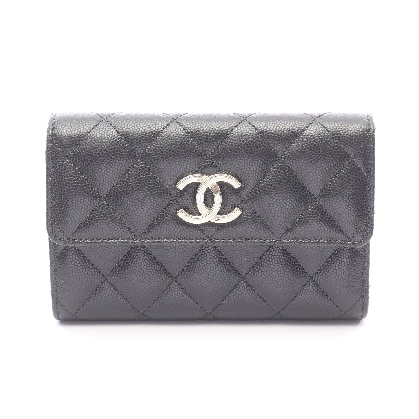 マトラッセ 三つ折り財布 キャビアスキン ブラック ゴールド金具 シャネル 財布・小物 CHANEL