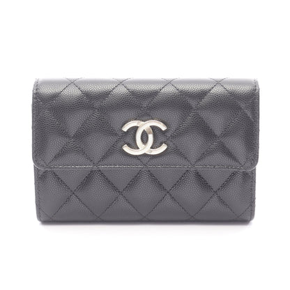 マトラッセ 三つ折り財布 キャビアスキン ブラック ゴールド金具 シャネル 財布・小物 CHANEL