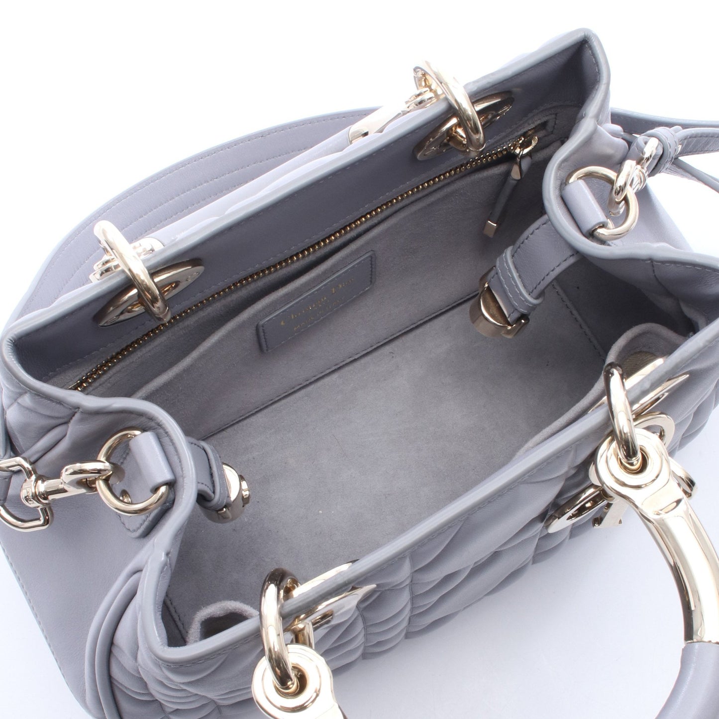 レディ 95.22 スモール カナージュ 2WAY ハンドバッグ レザー グレー クリスチャンディオール バッグ Christian Dior