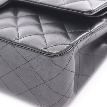 マトラッセ Wフラップ Wチェーンショルダーバッグ ラムスキン ブラック シルバー金具 シャネル バッグ CHANEL