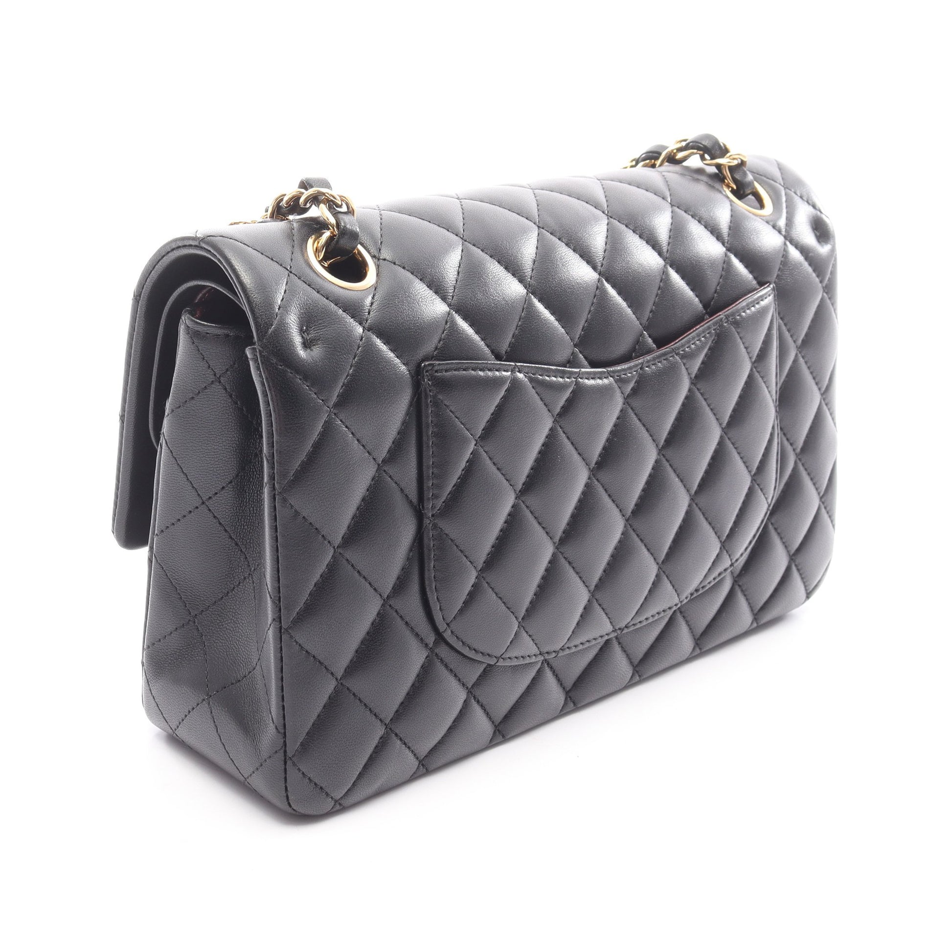 マトラッセ Wフラップ Wチェーンショルダーバッグ ラムスキン ブラック シルバー金具 シャネル バッグ CHANEL