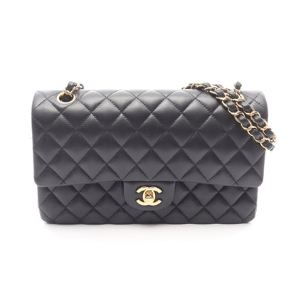 マトラッセ Wフラップ Wチェーンショルダーバッグ ラムスキン ブラック シルバー金具 シャネル バッグ CHANEL