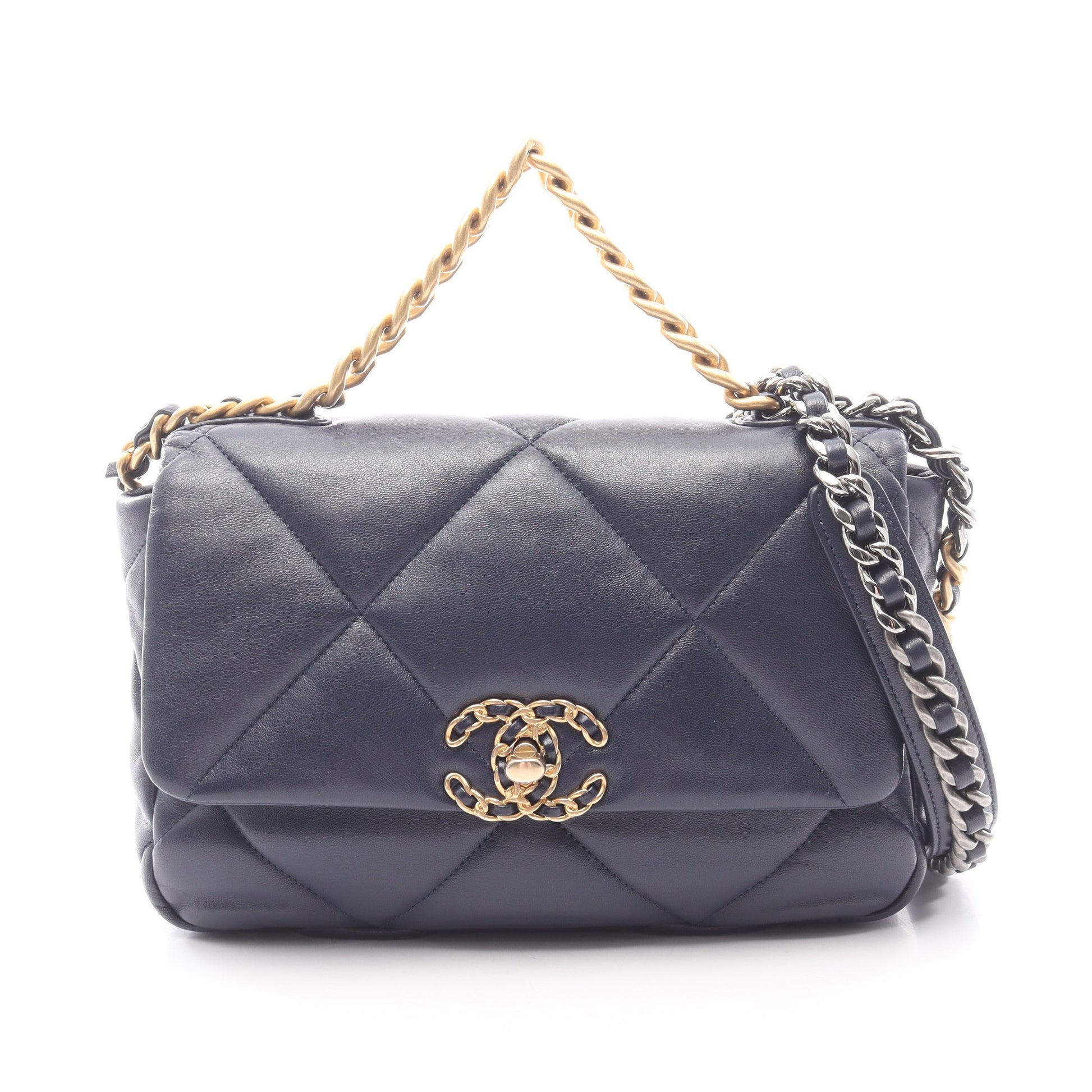 19 ディズヌフ マトラッセ コンビ金具 2WAY チェーンショルダーバッグ ラムスキン ネイビー シャネル バッグ CHANEL