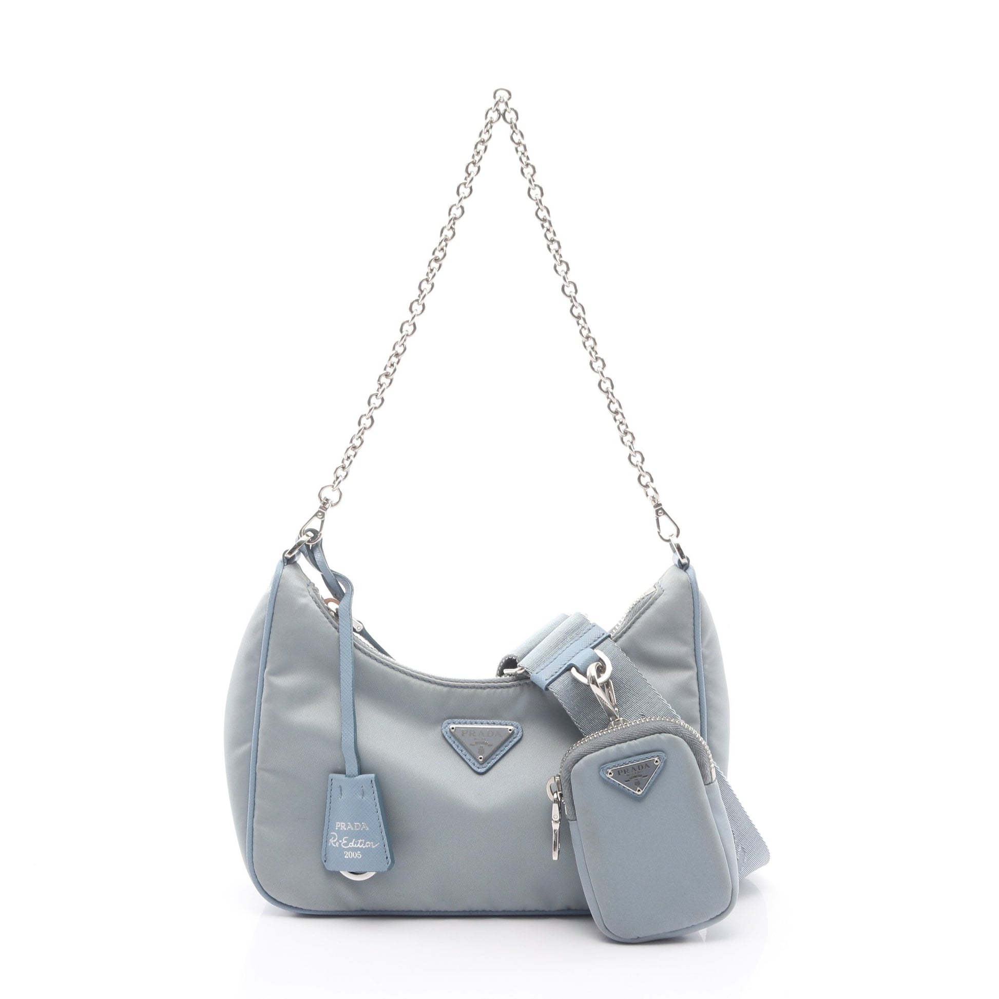 Re-Edition 2005 2WAY チェーンショルダーバッグ ナイロン ブルーグレー プラダ バッグ PRADA