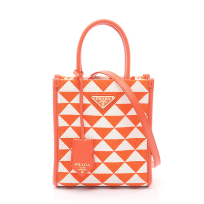 TRIANGOLO JACQUARD シンボル エンブロイダリー ミニ 2WAY ハンドバッグ キャンバス サフィアーノレザー オレンジ ホワイト プラダ バッグ PRADA