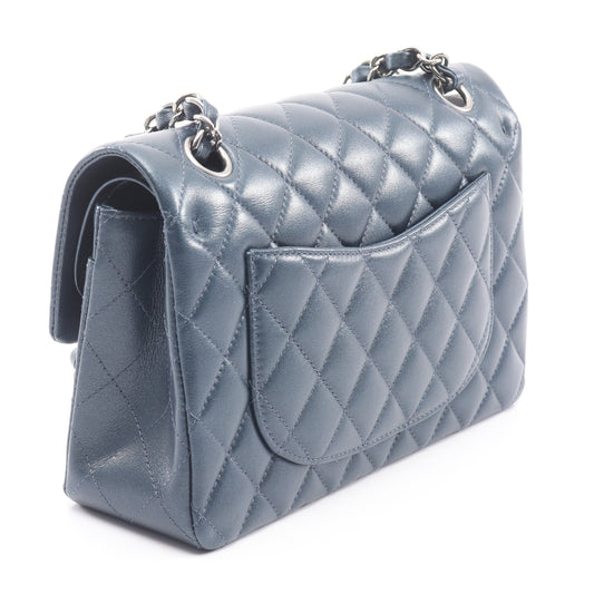 マトラッセ Wフラップ Wチェーンショルダーバッグ レザー ブルーグレー シルバー金具 シャネル バッグ CHANEL