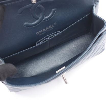マトラッセ Wフラップ Wチェーンショルダーバッグ レザー ブルーグレー シルバー金具 シャネル バッグ CHANEL