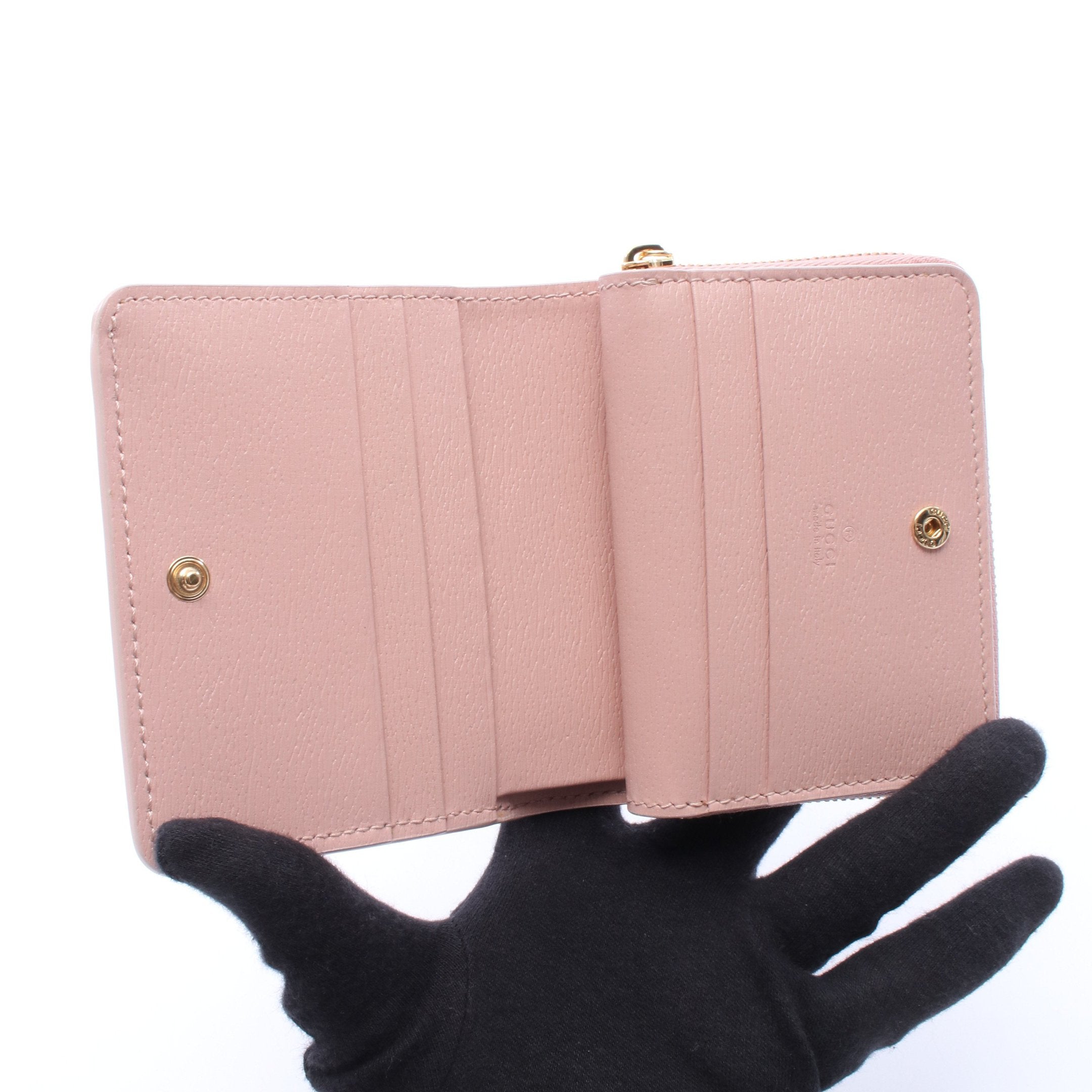 GUCCI スクリプト ミニ ウォレット 二つ折り財布 レザー ピンク グッチ