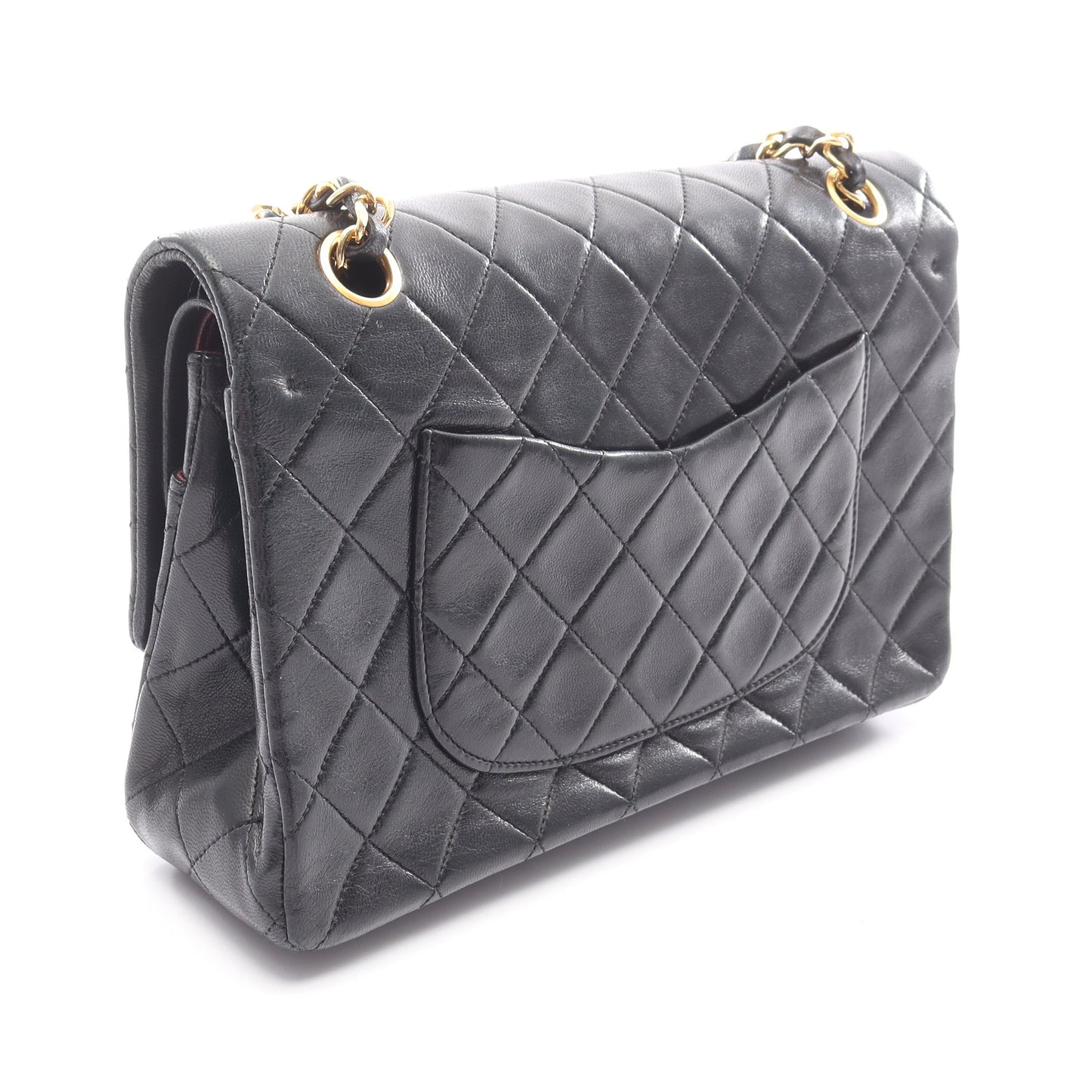 マトラッセ Wフラップ Wチェーンショルダーバッグ ラムスキン ブラック ゴールド金具 シャネル バッグ CHANEL