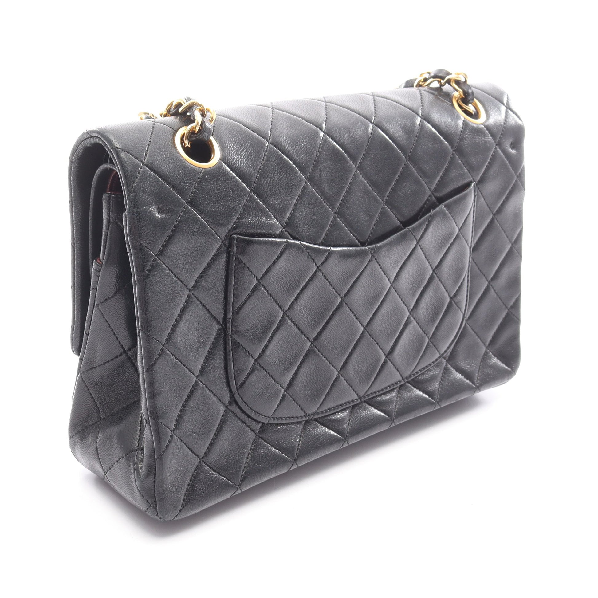 マトラッセ Wフラップ Wチェーンショルダーバッグ ラムスキン ブラック ゴールド金具 シャネル バッグ CHANEL