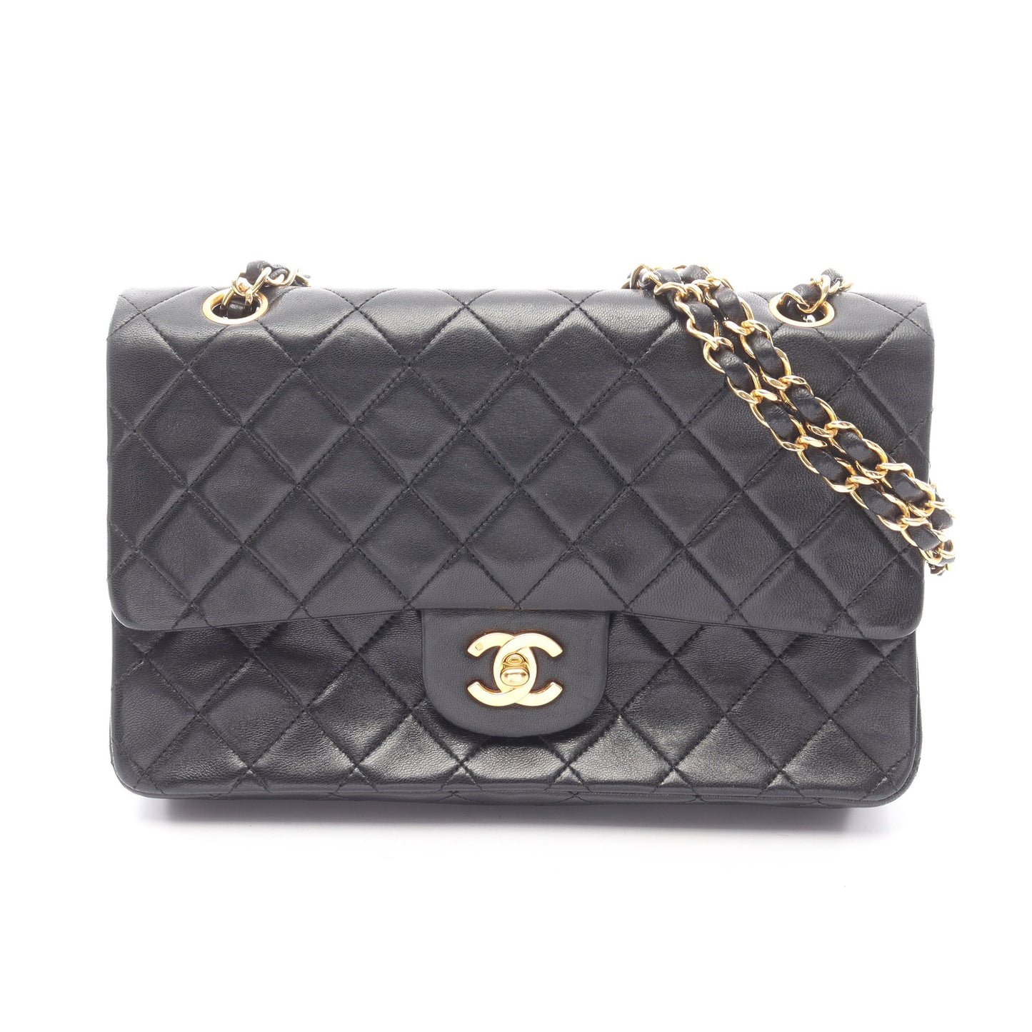 マトラッセ Wフラップ Wチェーンショルダーバッグ ラムスキン ブラック ゴールド金具 シャネル バッグ CHANEL