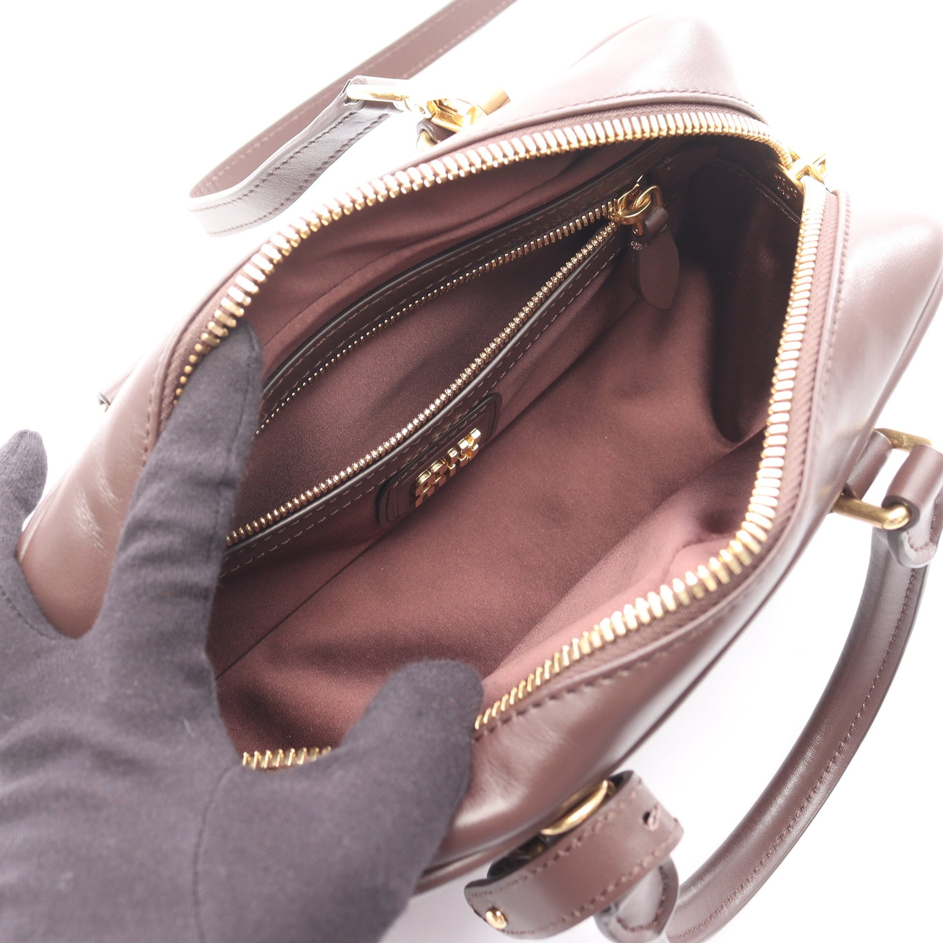 MATELASSE マテラッセ 2WAY ハンドバッグ レザー ダークブラウン ミュウミュウ バッグ miu miu