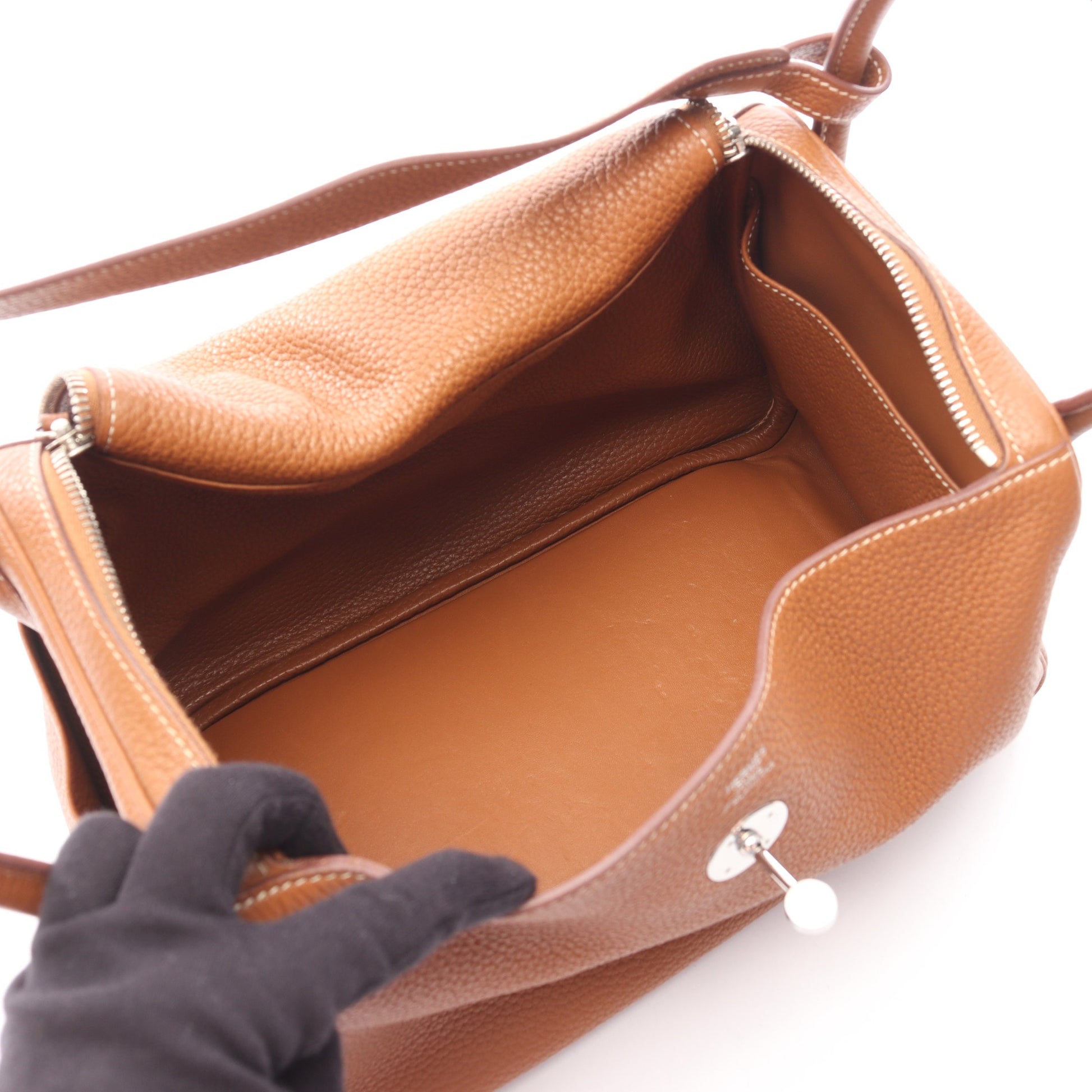 リンディ30 ゴールド ショルダーバッグ トリヨンクレマンス ブラウン シルバー金具 □P刻印 エルメス バッグ HERMES