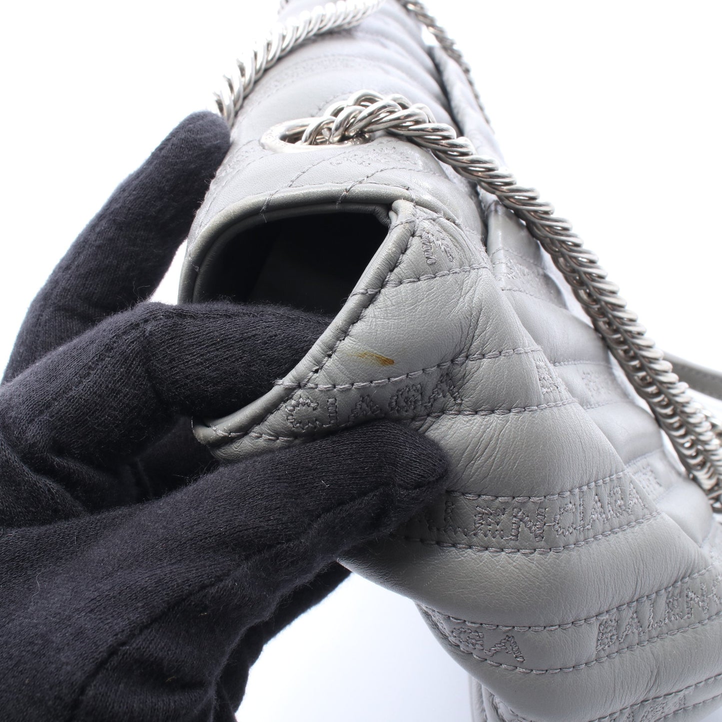 BBラウンド チェーンショルダーバッグ レザー グレー バレンシアガ バッグ BALENCIAGA