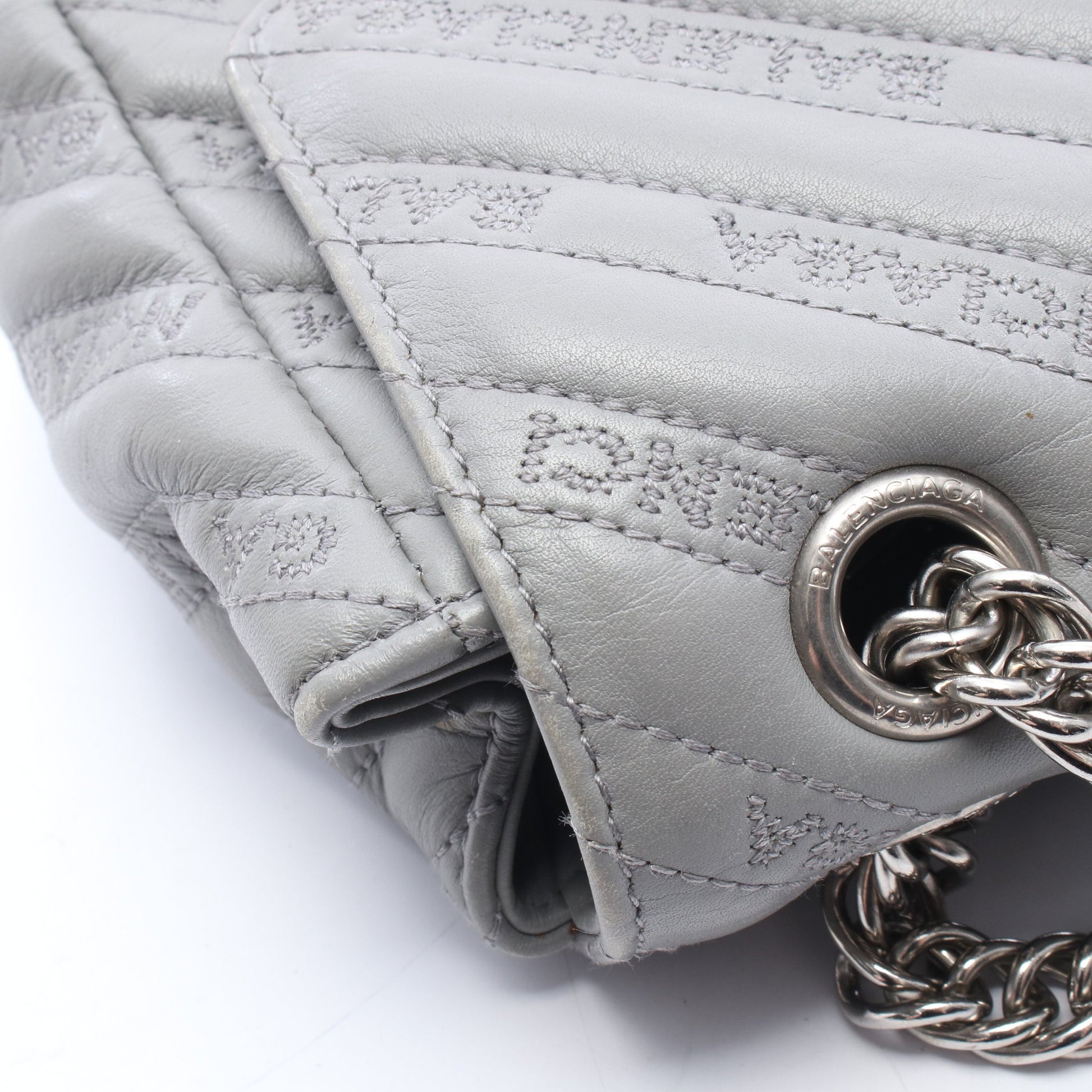 BBラウンド チェーンショルダーバッグ レザー グレー バレンシアガ バッグ BALENCIAGA