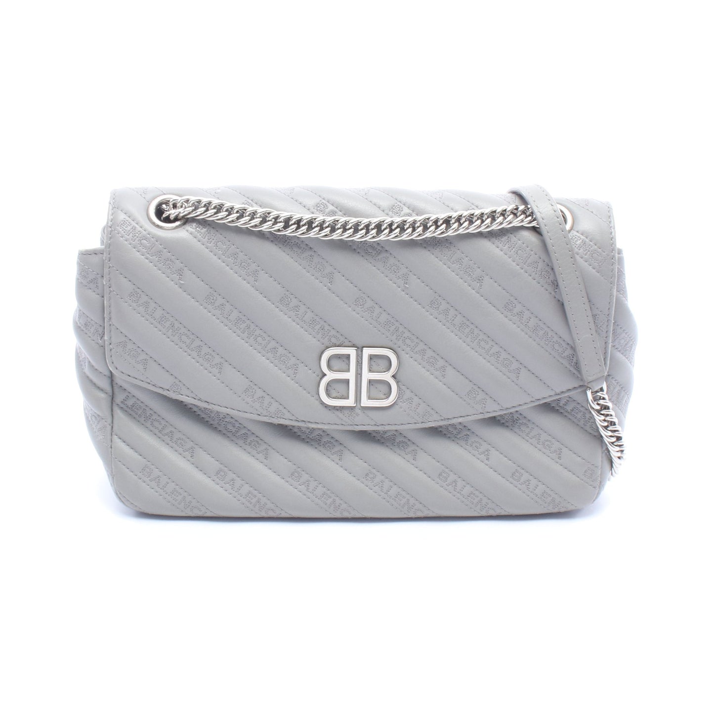 BBラウンド チェーンショルダーバッグ レザー グレー バレンシアガ バッグ BALENCIAGA