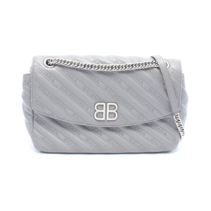 BBラウンド チェーンショルダーバッグ レザー グレー バレンシアガ バッグ BALENCIAGA